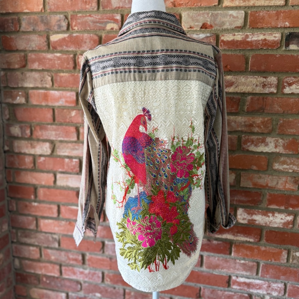Sharon Young Striped Cream and Pink Boho Shirt